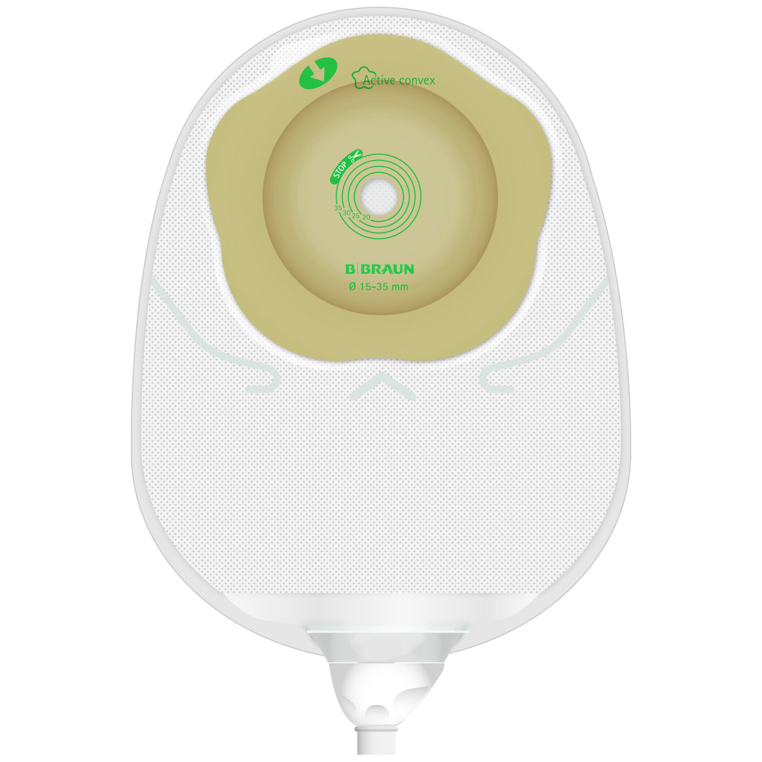 Flexima Active O’Convex Uro systèmes de recueil 1-pièce vidangeable avec un protecteur cutané total convexe souple et une valve anti-reflux.
