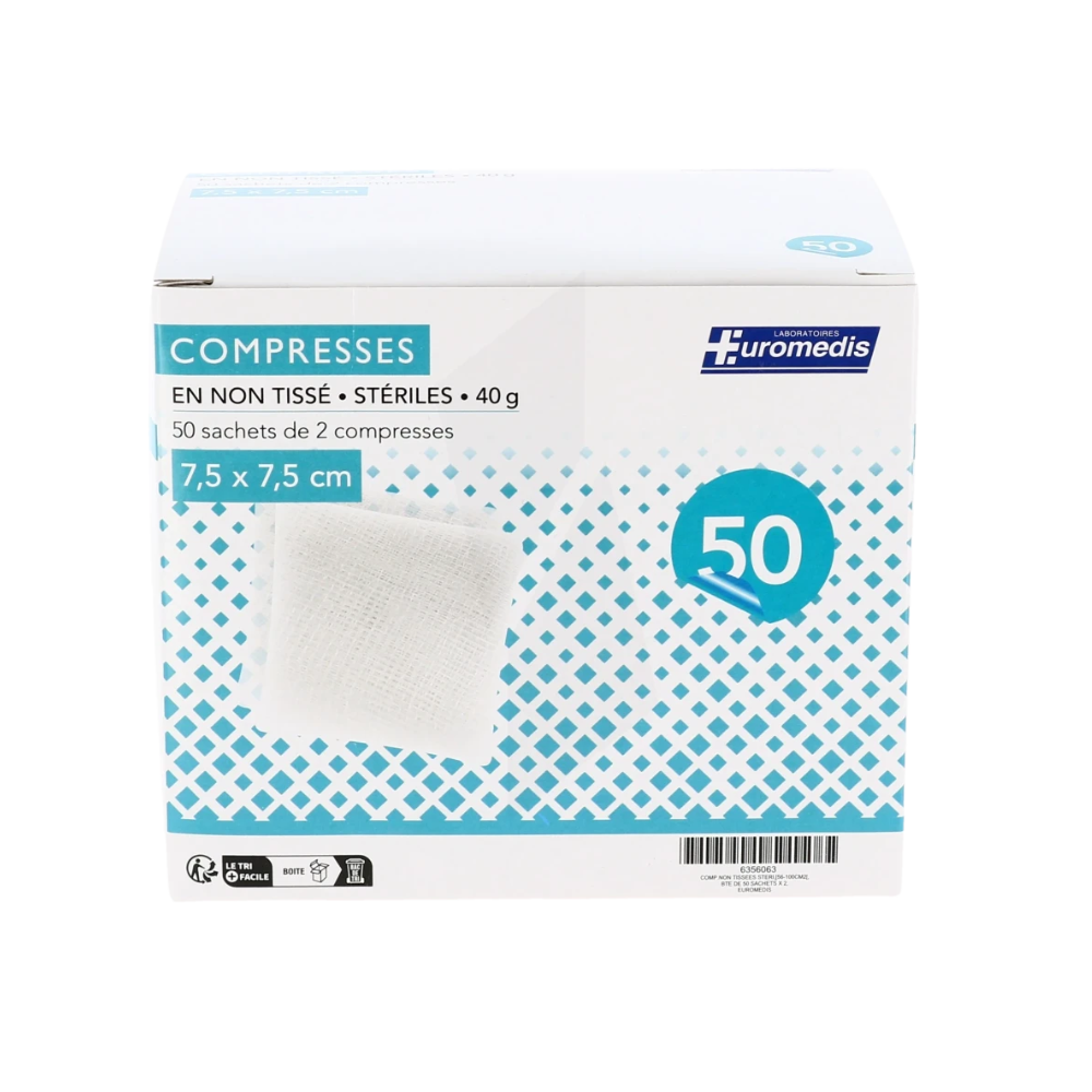 Compresses non tissées stériles 7,5 x 7,5 cm Euromedis