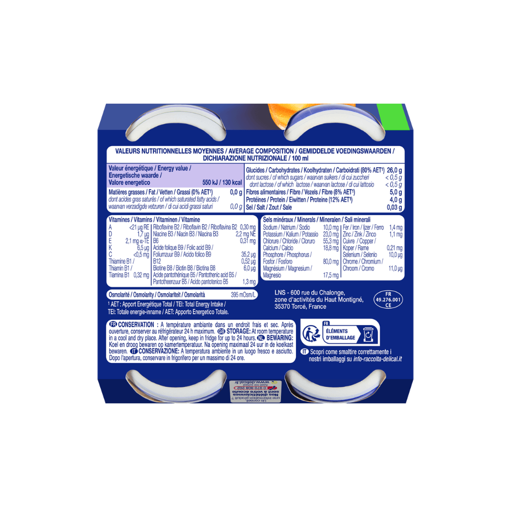 Boisson fruitée délical sans sucres orange valeurs nutritionnelles